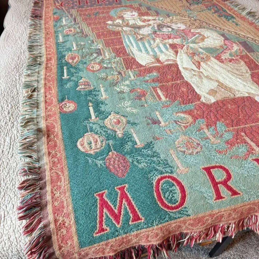 Vintage Tapestry Woven Throw Blanket Fringe 44x68
